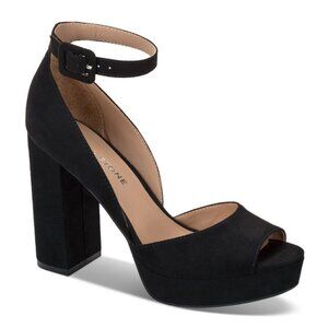 59$ Sun + Stone Reemaa Peep Toe Block Heel Platform Sandals Size 9 US Black